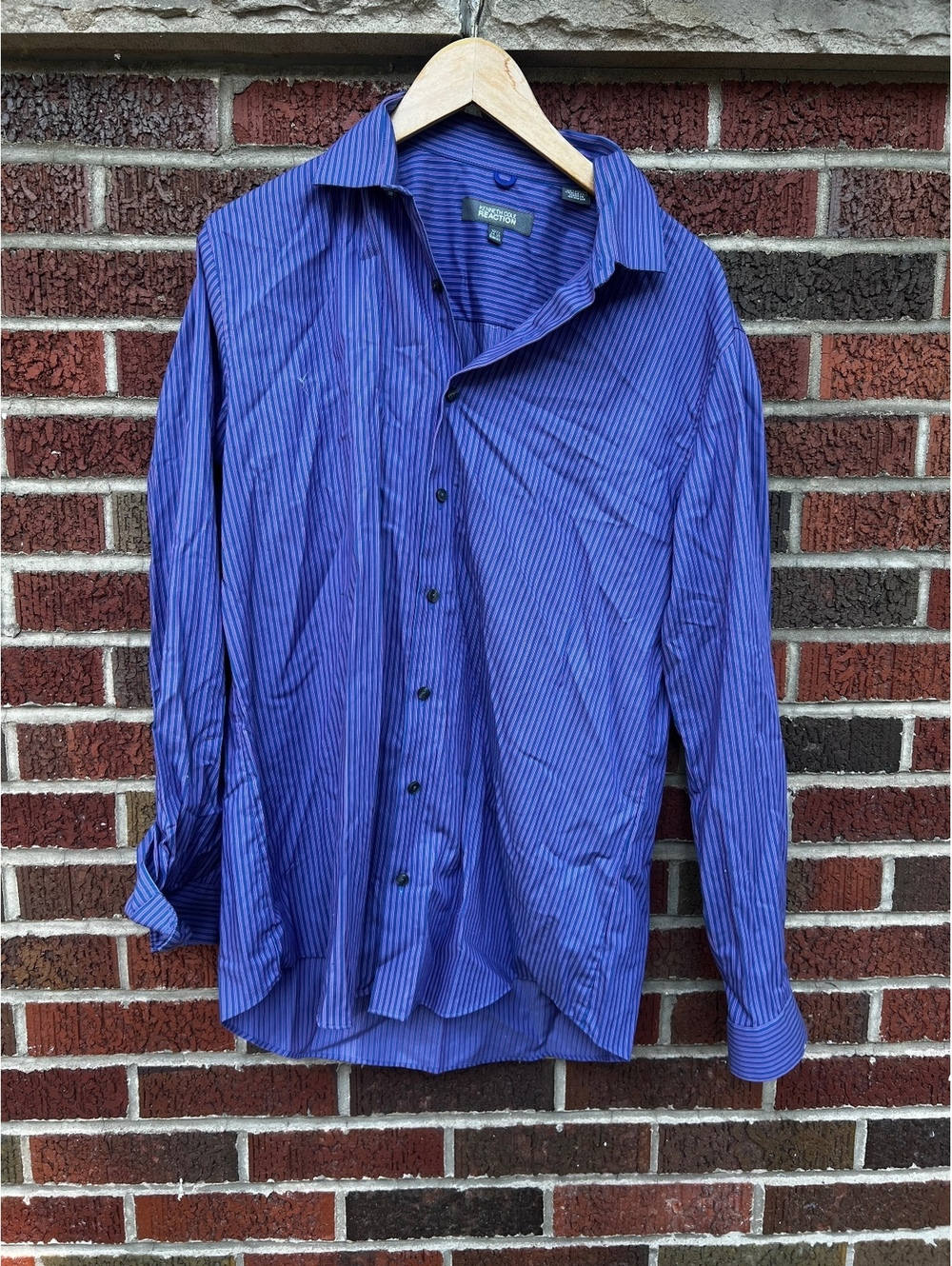 Kenneth Cole Reaction Blue Striped Collared Button Down Shirt